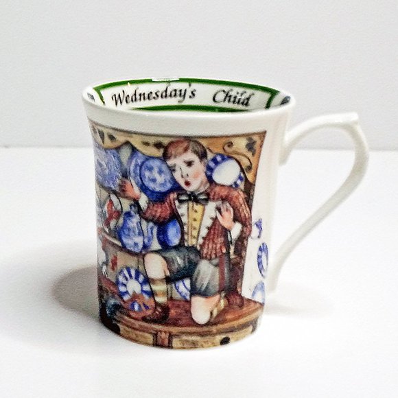 "Wednesday's Child is Full of Woe" Queen's China Mug / Cup Birthday Week English - Picture 1 of 7